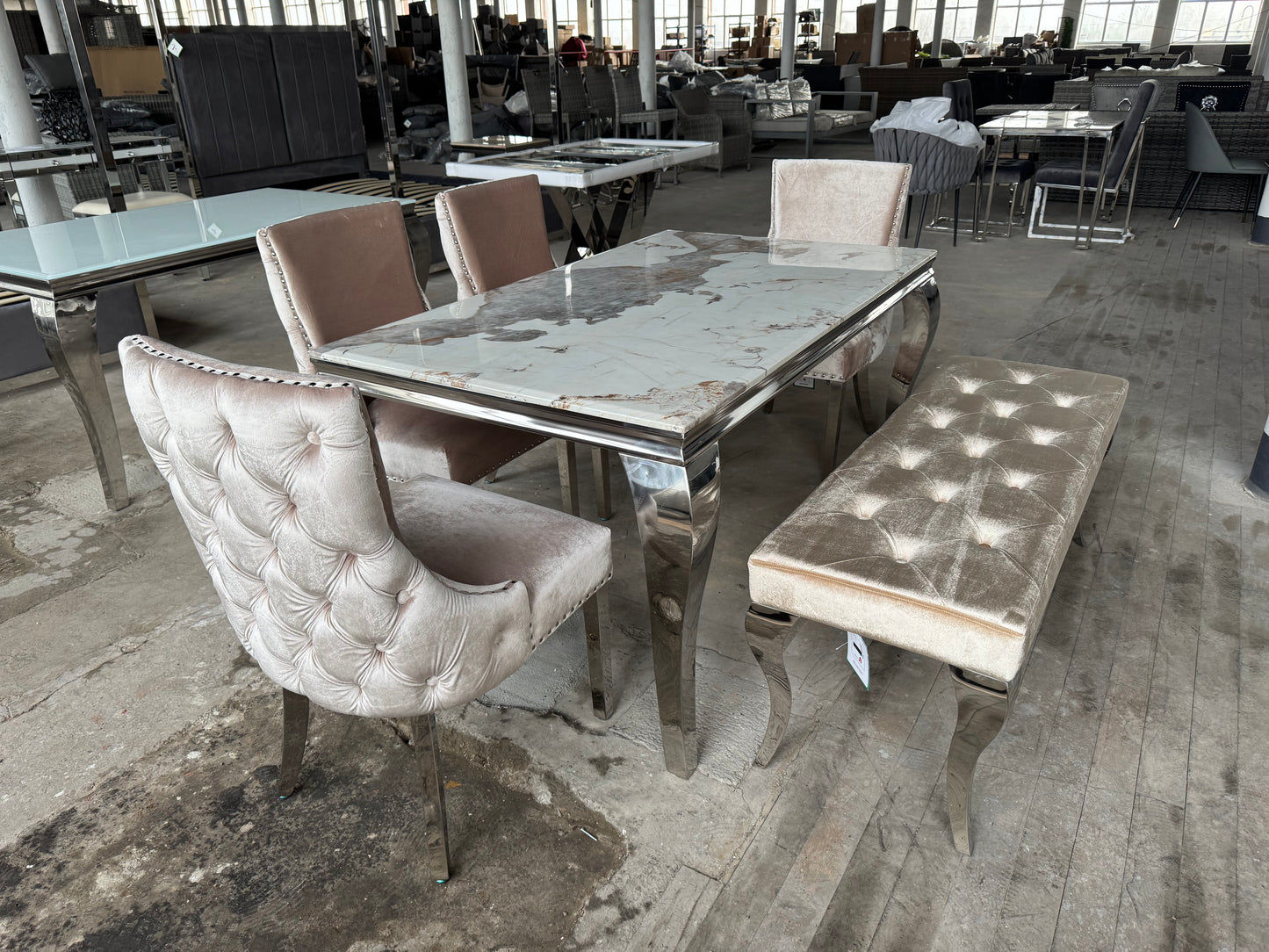 Louis 1.5m Dining Set with Kensington Chairs and Bench