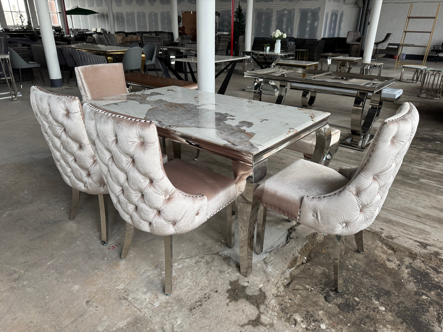 Louis 1.5m Dining Set with Kensington Chairs and Bench