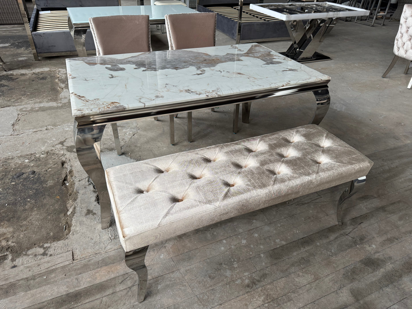 Louis 1.5m Dining Set with Kensington Chairs and Bench