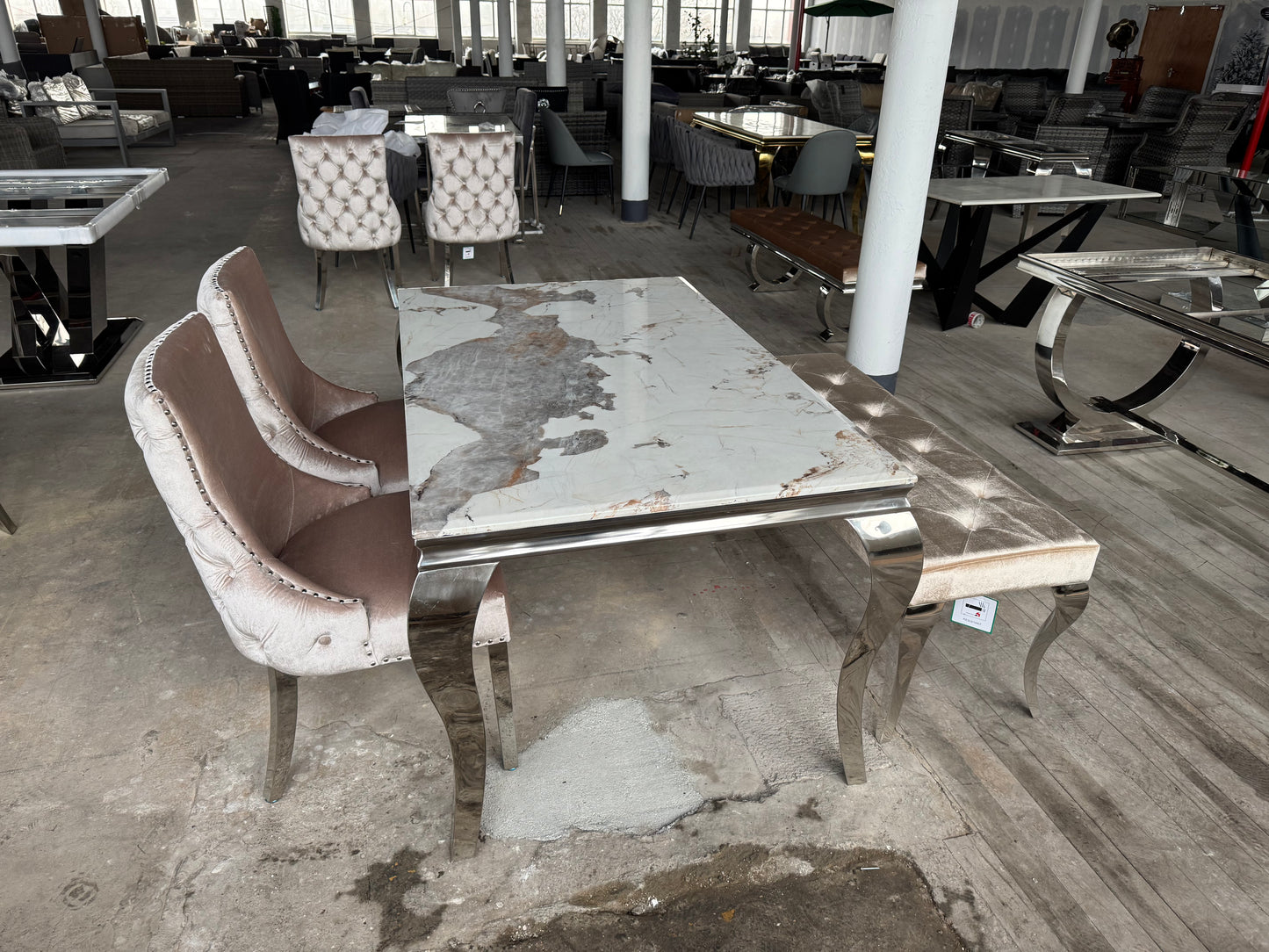 Louis 1.5m Dining Set with Kensington Chairs and Bench