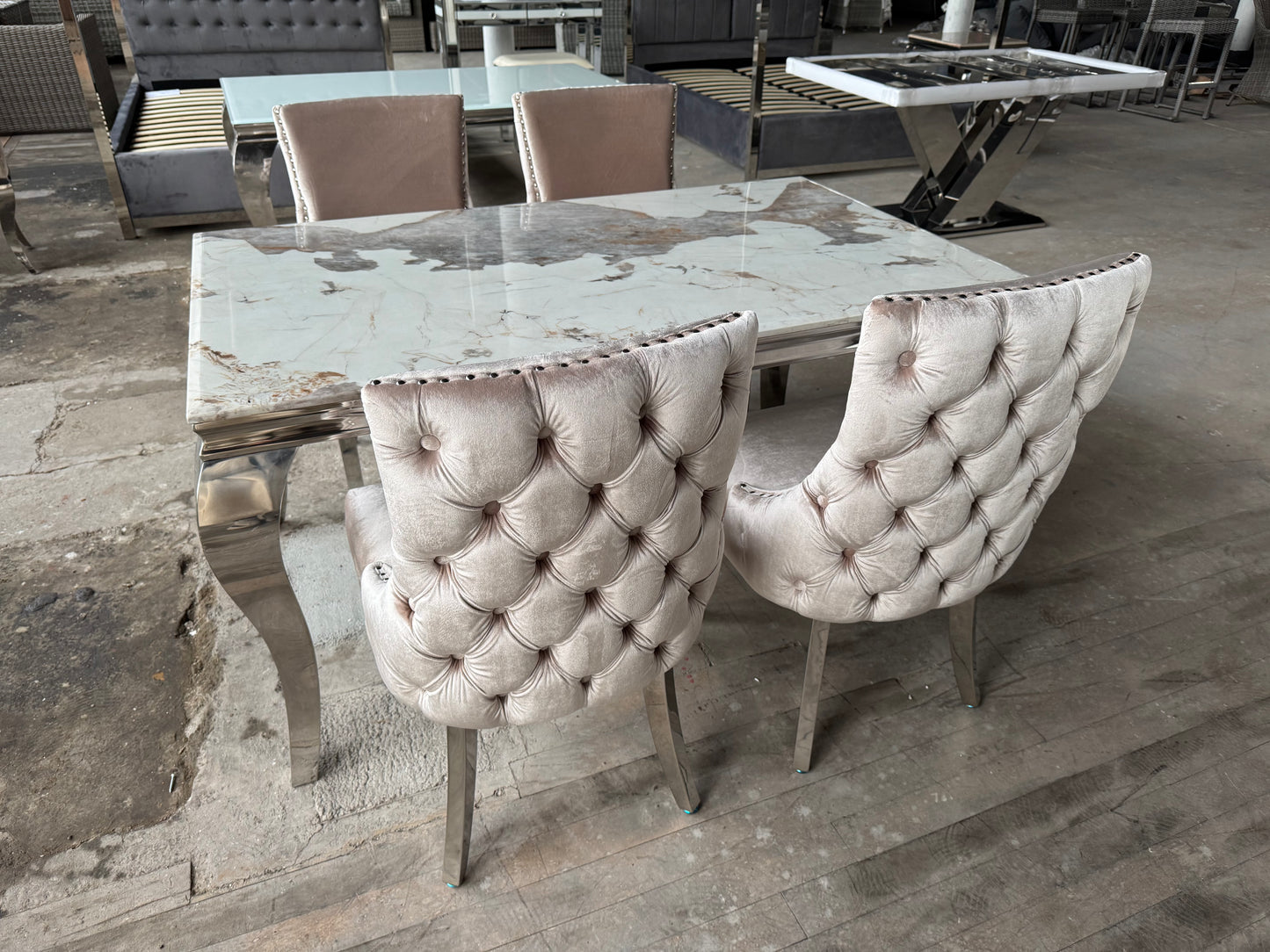 Louis 1.5m Dining Set with Kensington Chairs and Bench