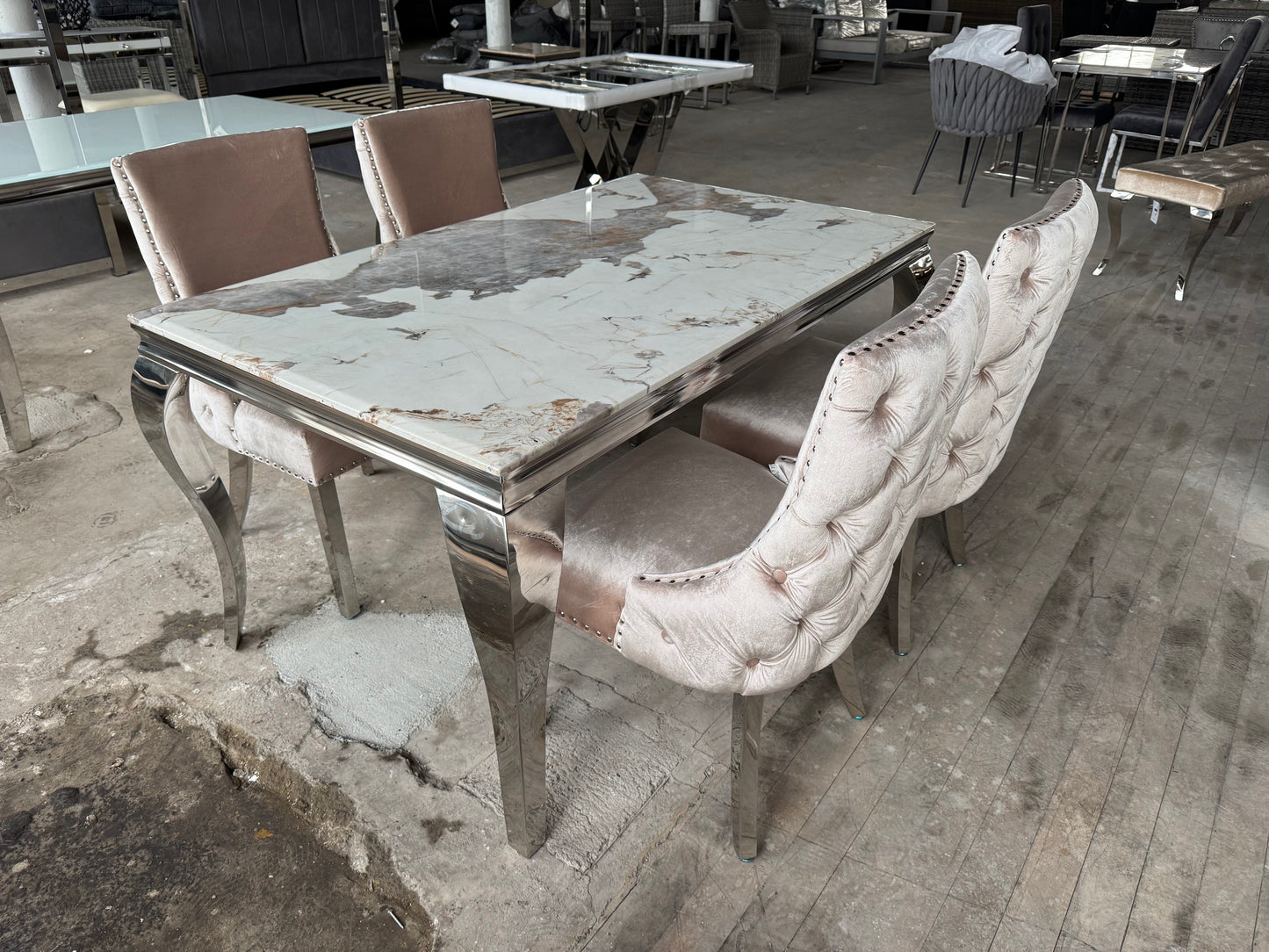 Louis 1.5m Dining Set with Kensington Chairs and Bench