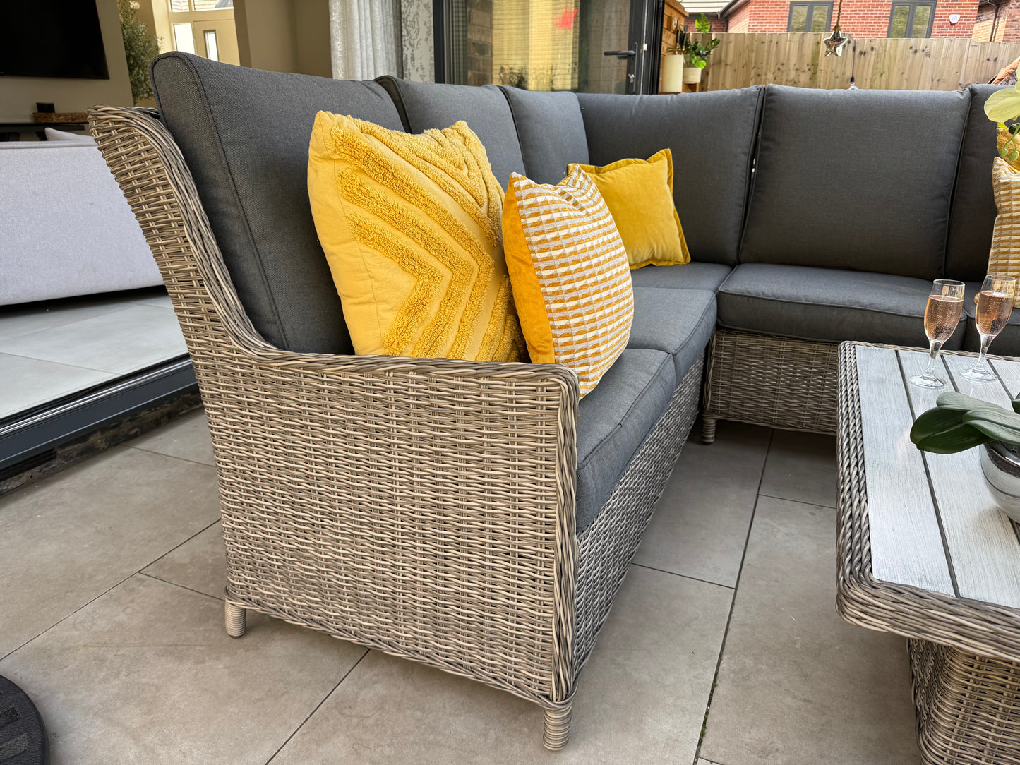 Bali Corner Sofa with Rise and Fall Ice Bucket Dining Table Grey