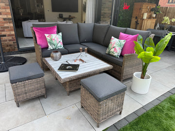 Bali Corner Sofa with Rise and Fall Ice Bucket Dining Table Natural