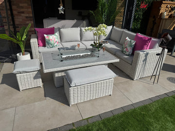 Santa Monica Corner Sofa with Rise and Fall Fire Pit Dining Table