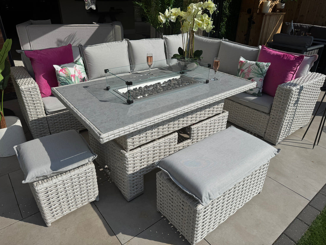 Santa Monica Corner Sofa with Rise and Fall Fire Pit Dining Table