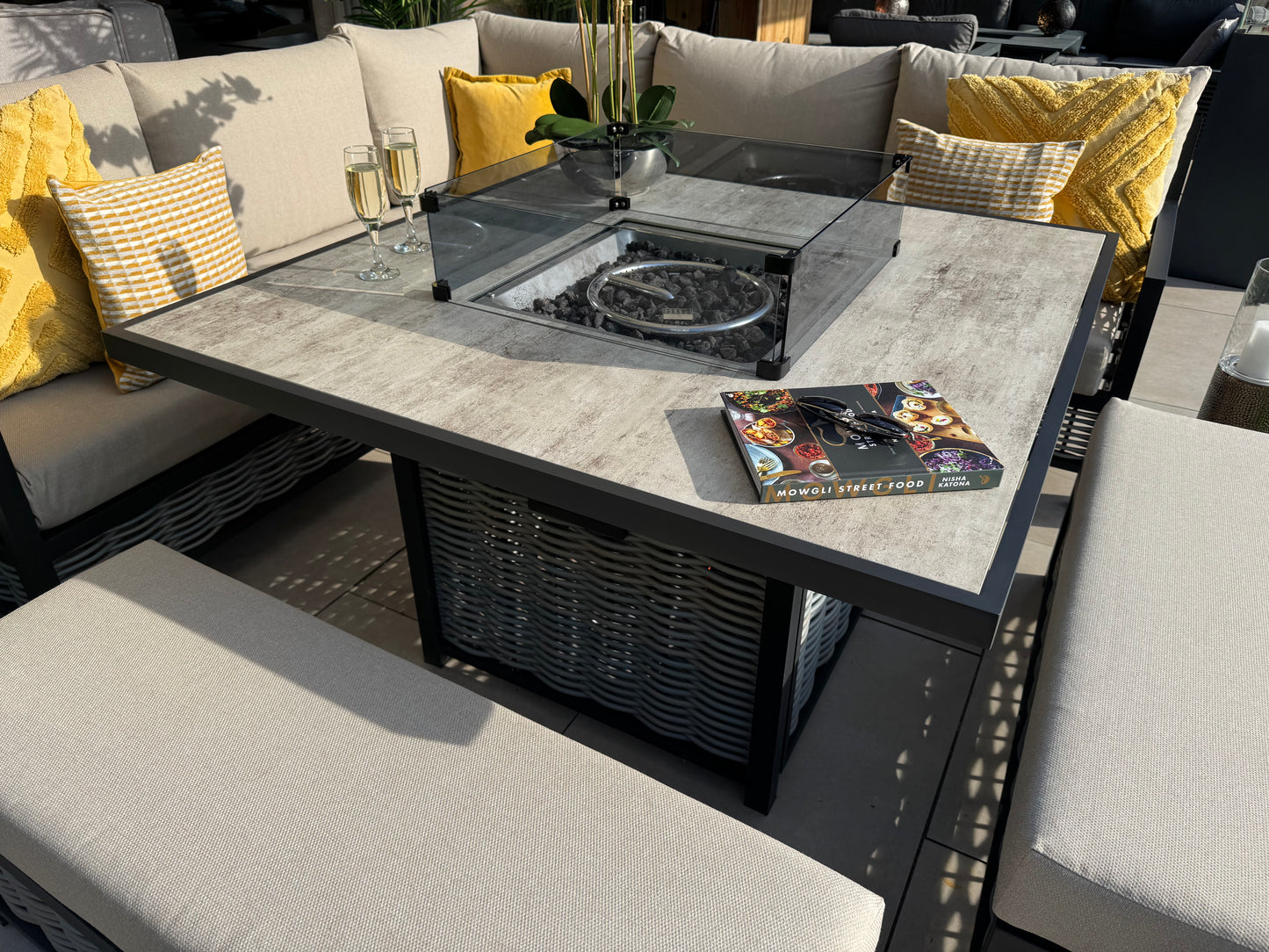 Liberty Aluminium Corner Sofa with Fire Pit Dining Table