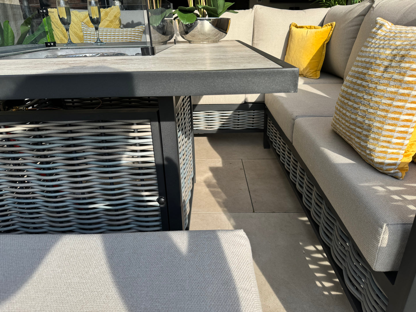 Liberty Aluminium Corner Sofa with Fire Pit Dining Table