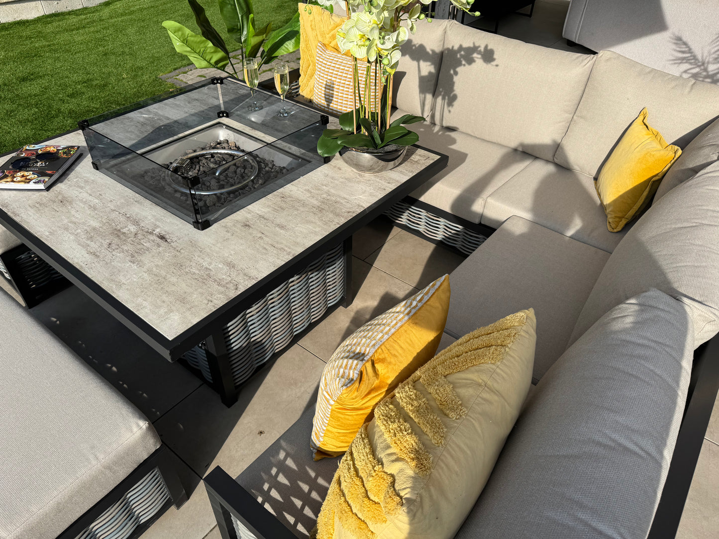 Liberty Aluminium Corner Sofa with Fire Pit Dining Table