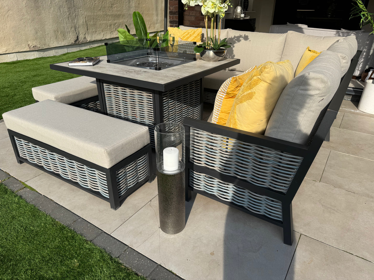 Liberty Aluminium Corner Sofa with Fire Pit Dining Table