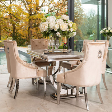 Arianna Grey Marble Dining Table with 4 or 6 Cheshire Chairs Champage - The Outlet Home