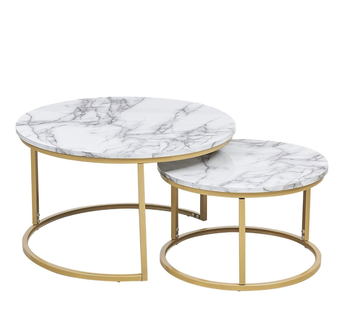 Art Deco Marble MDF Nesting Coffee Table - White - The Outlet Home