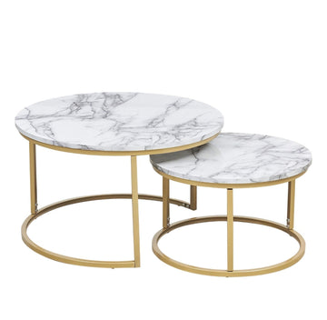 Art Deco Marble MDF Nesting Coffee Table - White - The Outlet Home