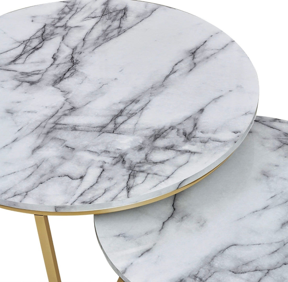 Art Deco Marble MDF Nesting Coffee Table - White - The Outlet Home