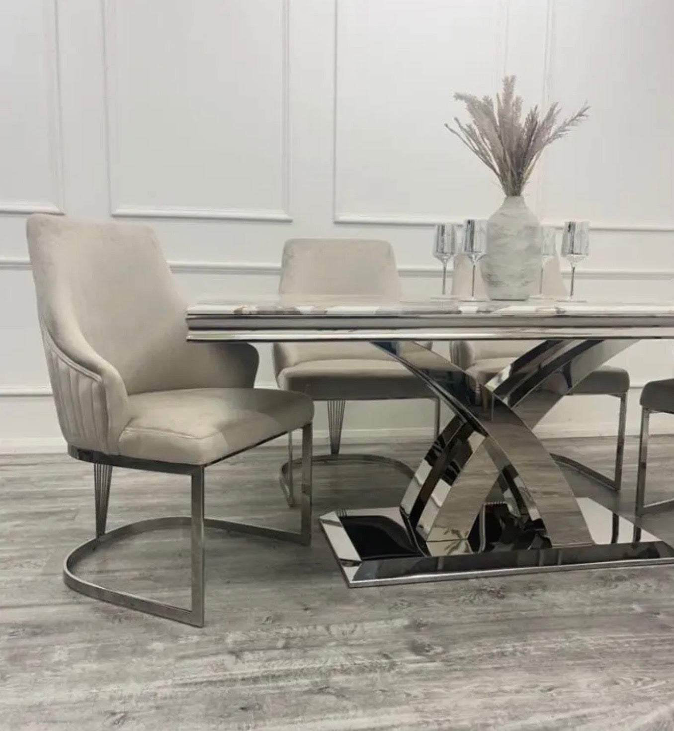 Brand New Milan 1.8 Dining Table with Chelmsford Dining Chairs - The Outlet Home