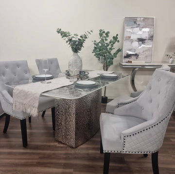 Brand New Roma 1.6 White Dining Table - 4 Bentley Black Legs Chairs - The Outlet Home