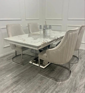 Brand New Roma 1.8 Dining Table with 4 or 6 Chelmsford Dining Chairs - The Outlet Home