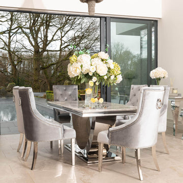 Denver 1.8m Grey Marble Dining Table with 4 or 6 Cheshire Chairs Silver Grey - The Outlet Home