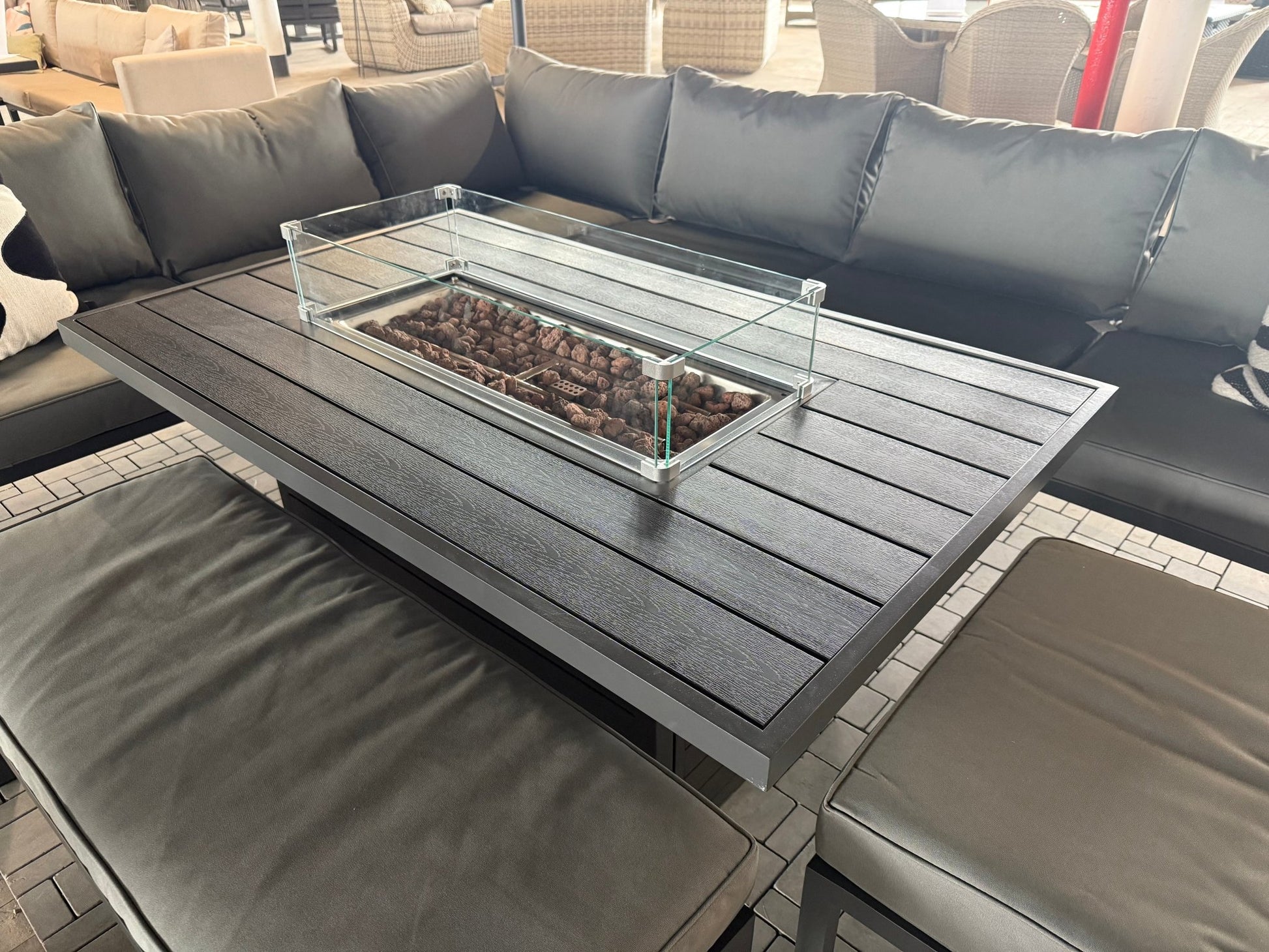 Ex Display Miami Black Aluminium Corner Sofa Set with Fire Pit Table - The Outlet Home