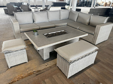 Ex Display Santa Monica Corner Sofa with Rise and Fall Fire Pit Dining Table - The Outlet Home
