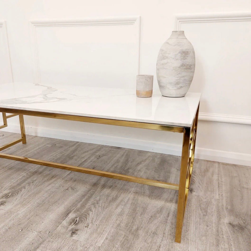 Geo Gold Coffee Table with Polar White Sintered Top - The Outlet Home