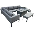 (Grey)Porto Aluminium Corner Sofa with Ceramic Fire Pit Dining Table - The Outlet Home