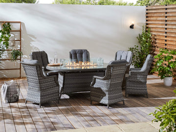 St Tropez 6 Seat Oval Fire Pit Dining Set - Pre-order End of July