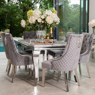 Louis Dining Table with 4, 6 or 8 Dark Grey Lion Chairs - The Outlet Home