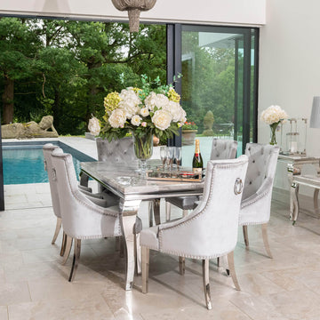 Louis Dining Table with 4, 6 or 8 Silver Cheshire Chairs - The Outlet Home