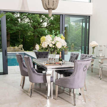 Louis Dining Table with 4,6 or 8 Grey Megan Chairs - The Outlet Home