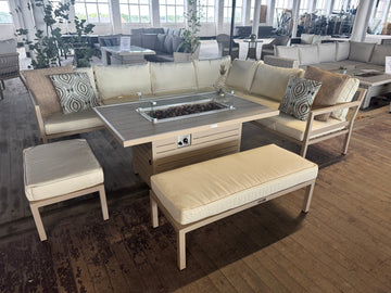 Miami Beige Aluminium Corner Sofa Set with Fire Pit Table - The Outlet Home