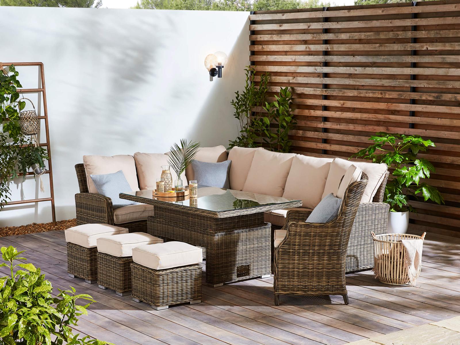 Garden Sofa Rattan Corner Sofa With Rise And Fall Table Monte