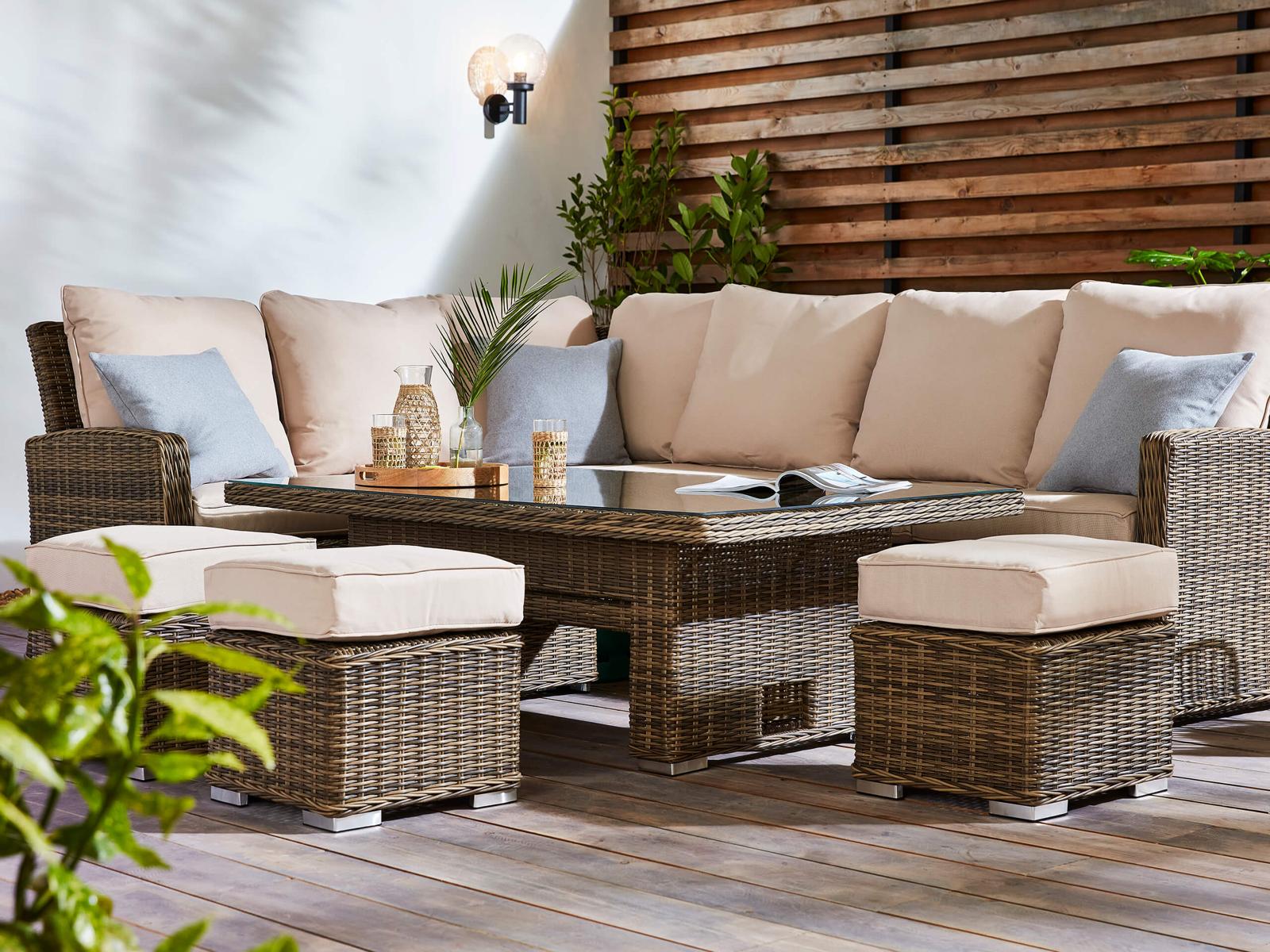 Rising Table Brown Rattan Garden Sofa Set Seat Rattan Corner