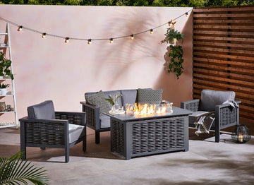 Oslo Aluminium Sofa Set with Fire Pit Table Sofa Firepit Grey - The Outlet Home