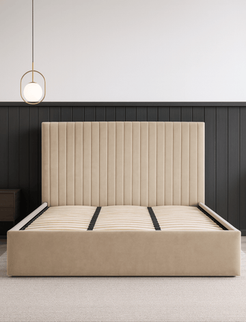 Sofia Luxury Bed with XL Headboard Beige - The Outlet Home