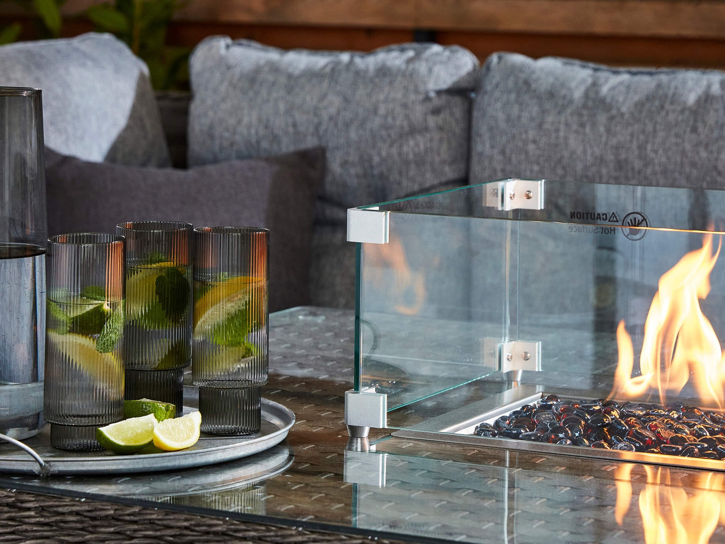 St Tropez Grande Rattan Corner Sofa Set with Fire Pit Table - The Outlet Home