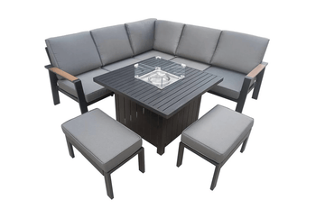 Stockholm Aluminium 7 Seater Rattan Garden Furniture Gas Fire Pit Set - The Outlet Home