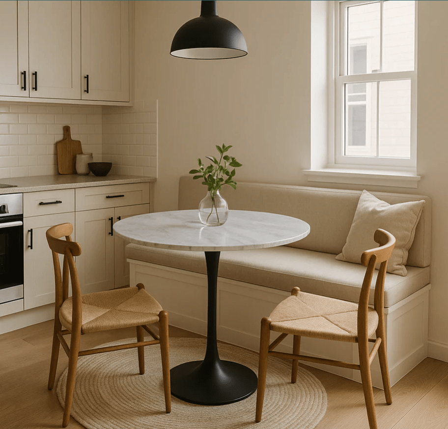 White Round Marble Dining Table Black Leg - 90cm - The Outlet Home