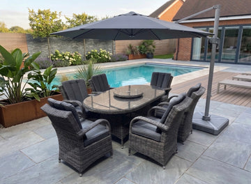 Antigua Elite 6 Seat Oval Dining Set with Lazy Susan in Grey  - Order by 21st July for Free Parasol & Weather Cover