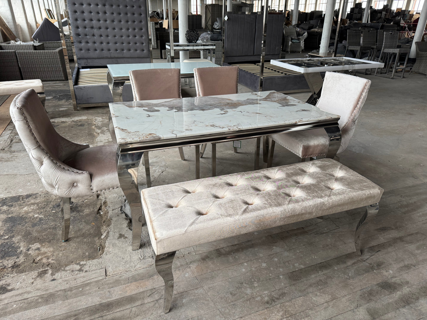 Louis 1.5m Dining Set with Kensington Chairs and Bench