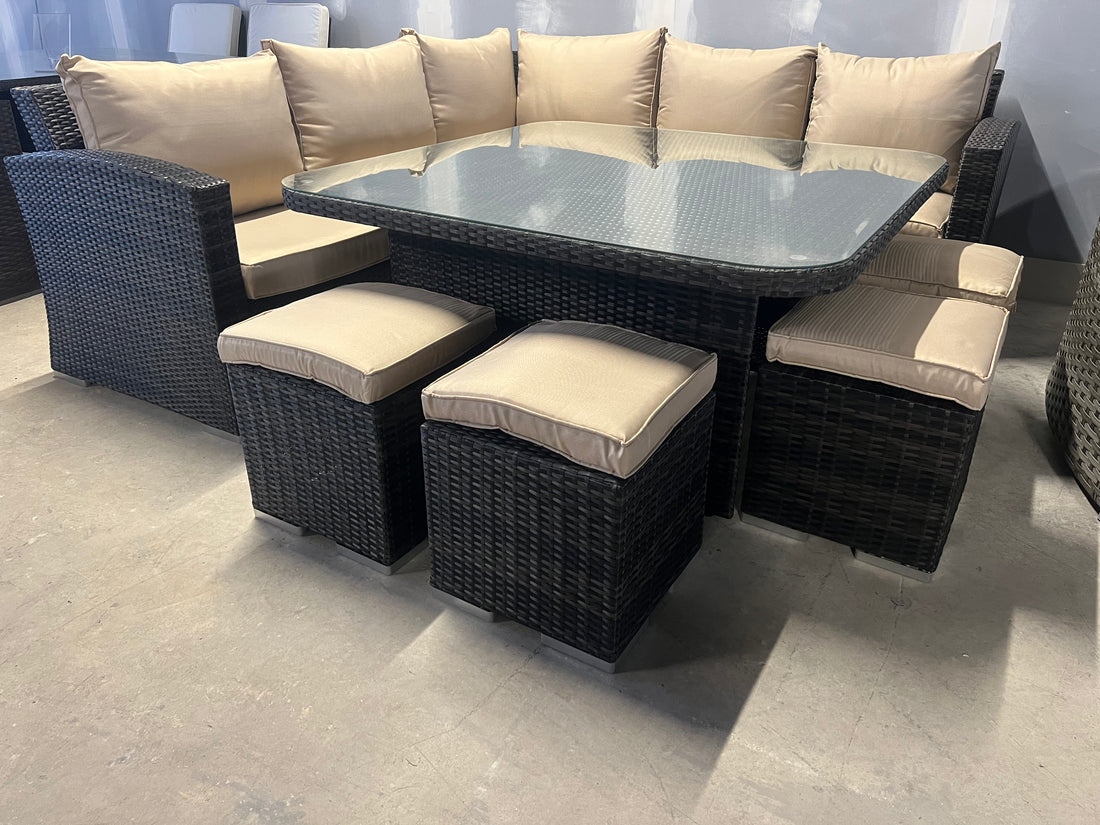 Ashcroft Rattan Corner Sofa Casual Dining Set with 4 Stools - Pre-order due in end of July