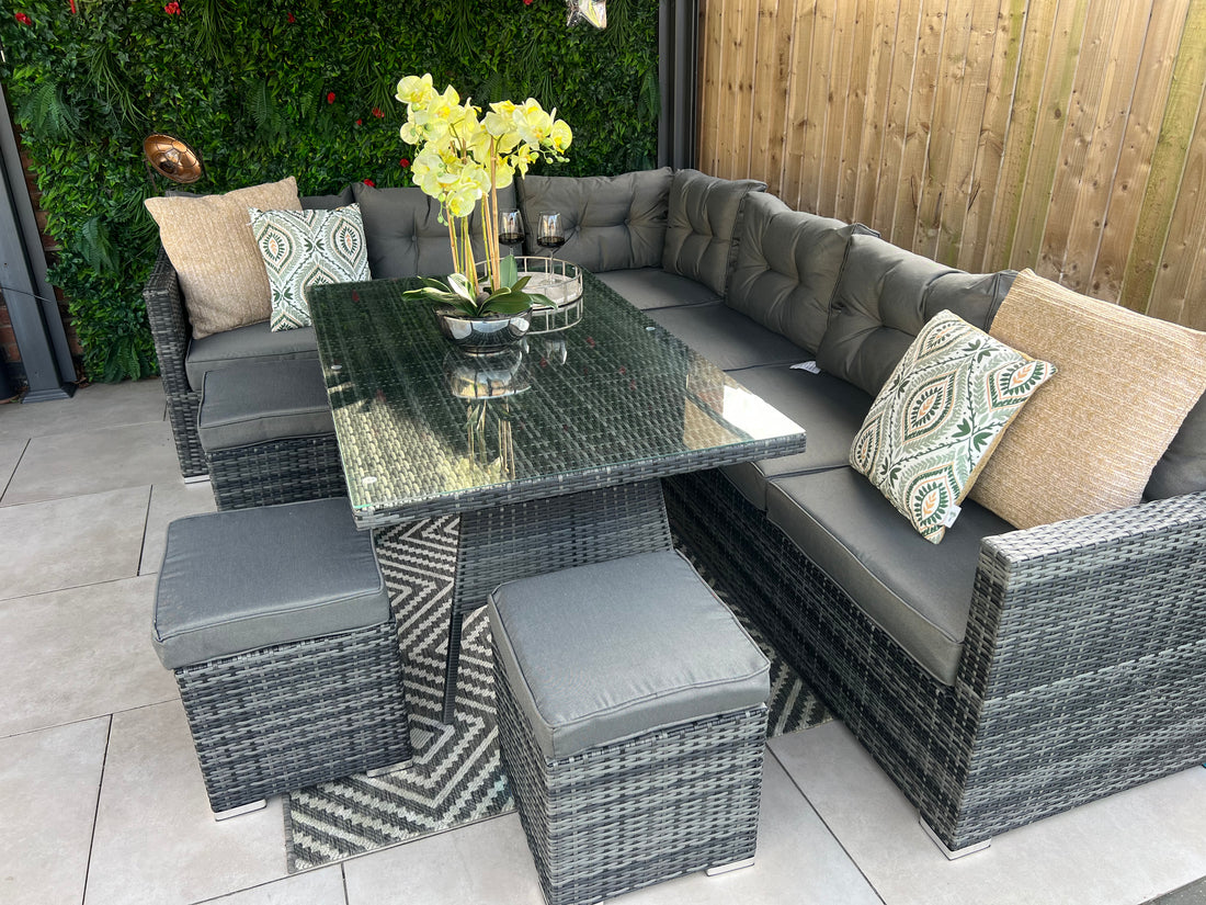 Hampton Rattan Corner Sofa Casual Dining Set Grey or Brown - Pre-order due in mid June