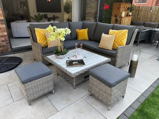 Bali Corner Sofa with Rise and Fall Ice Bucket Dining Table Grey
