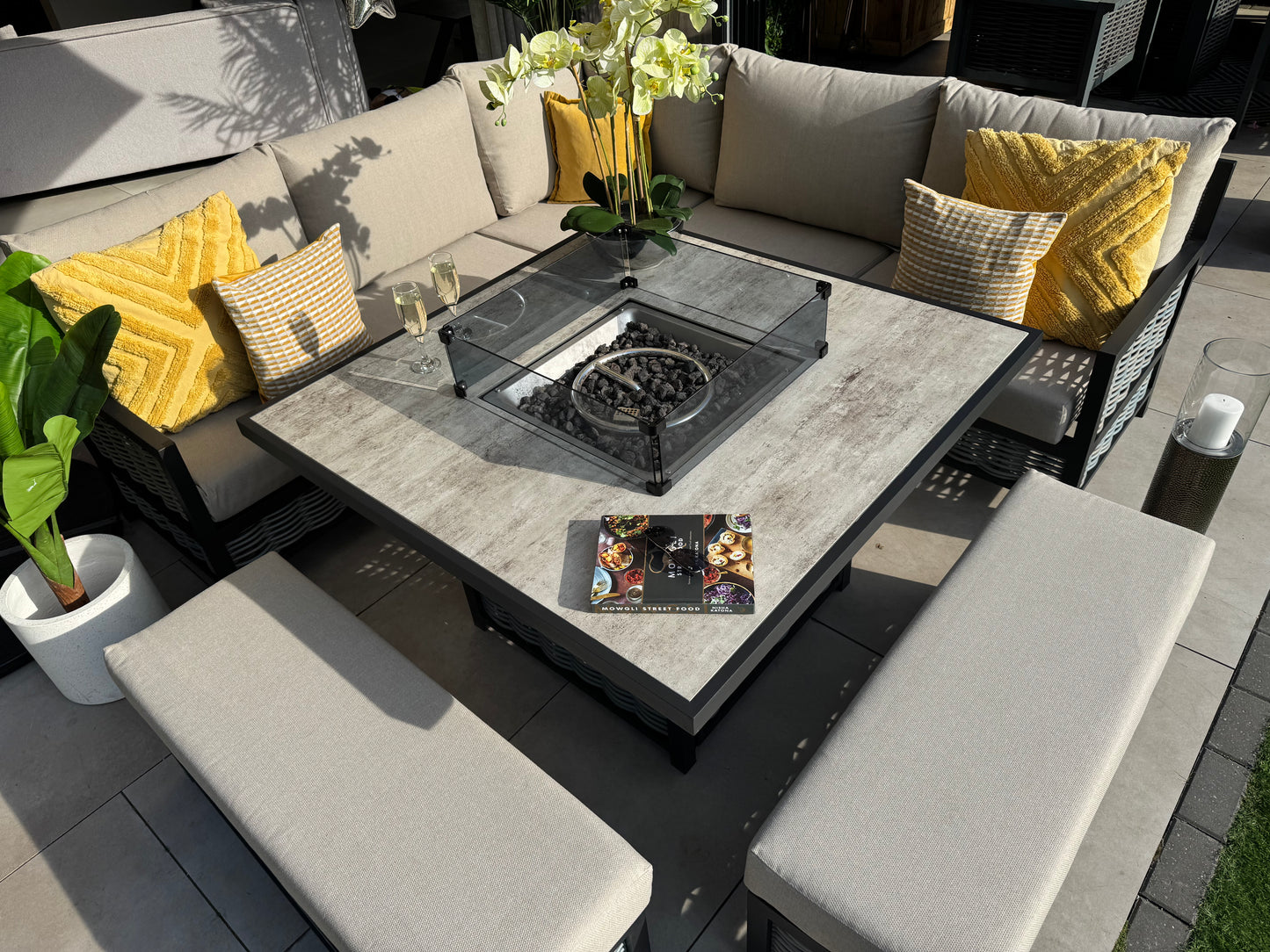 Liberty Aluminium Corner Sofa with Fire Pit Dining Table