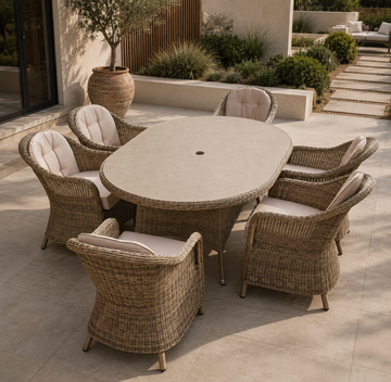 Marseille Luxury 6 Seat Dining Set Natural - Order by 9th July for Free Parasol & Weather Cover