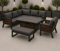 Amber Aluminium Corner Sofa with Fire Pit Dining Table Including Arm - In Stock - The Outlet Home