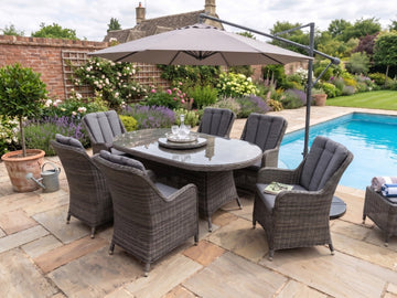 Antigua 6 Seat Oval Dining Set with Lazy Susan in Grey - Pre - order due June - Order by 28th April for Free Weather Cover - The Outlet Home