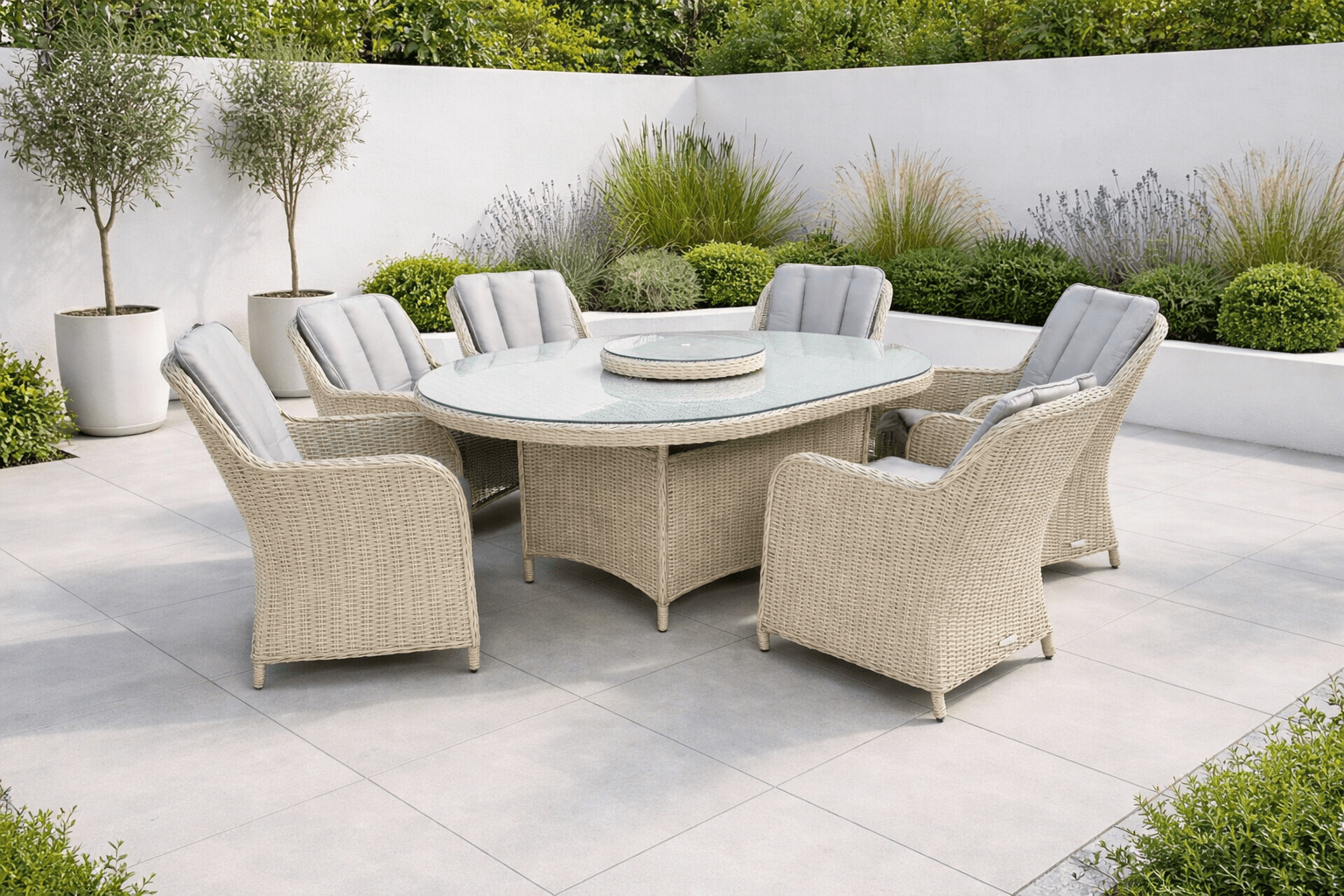 Antigua 6 Seat Oval Dining Set with Lazy Susan - Pre - order due May - The Outlet Home