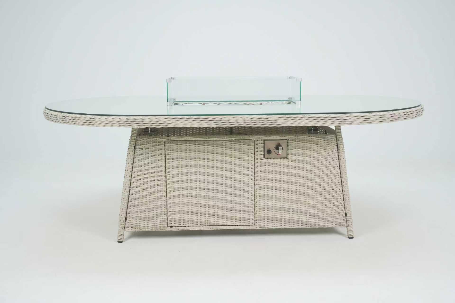 Antigua 8 Seat Oval Dining Set with Fire Pit - Delivery January 2026 - The Outlet Home