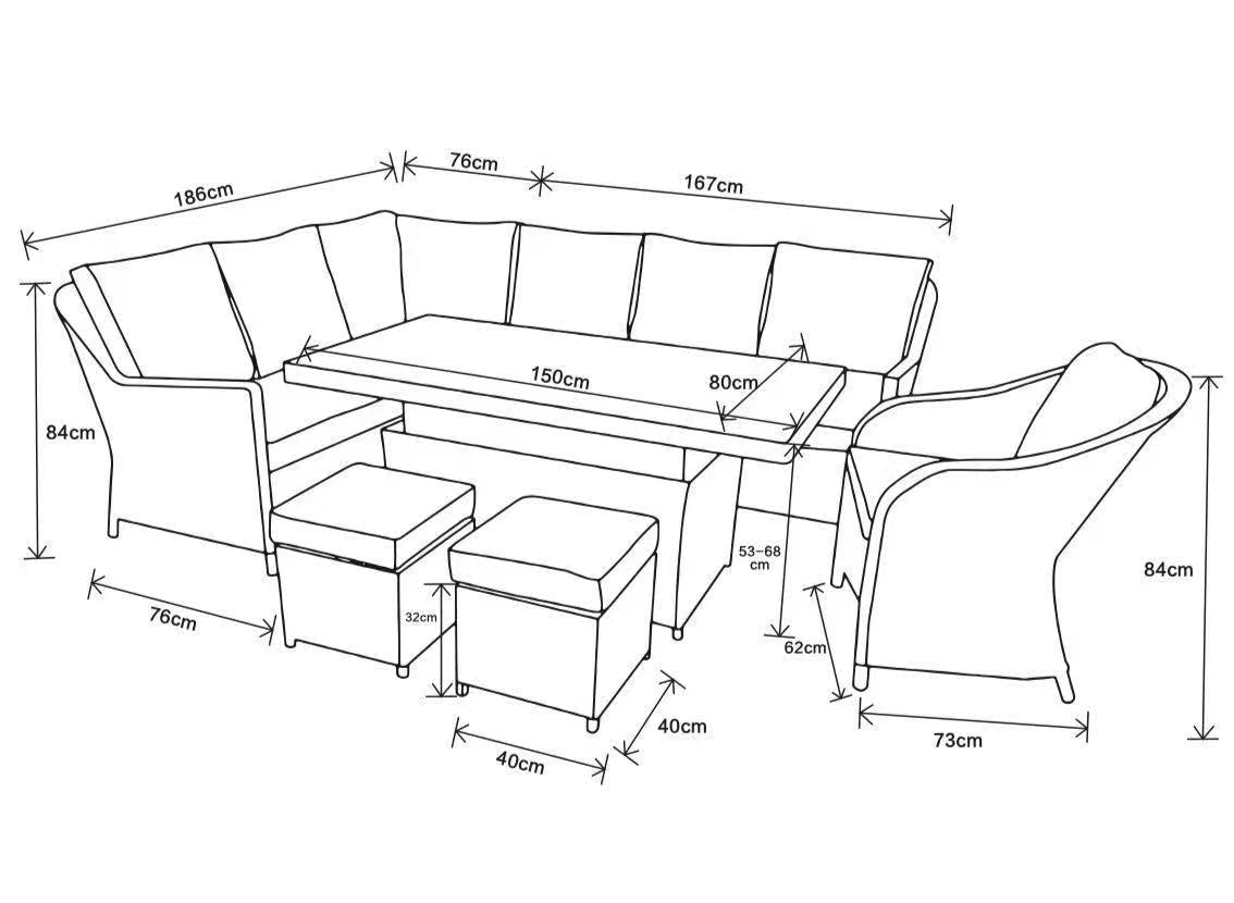 Antigua Corner Sofa Set with Rising Fire Pit Table - Pre - order due end of April - Order By 31st March For Free Weather Cover - The Outlet Home